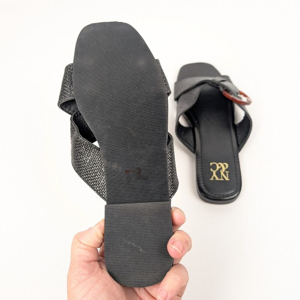 New York & Company Black Criss Cross Slip On Buckle Flat Sandals Size 6 - Picture 7 of 9
